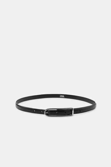 100% LEATHER SLIM BELT - Black by Zara