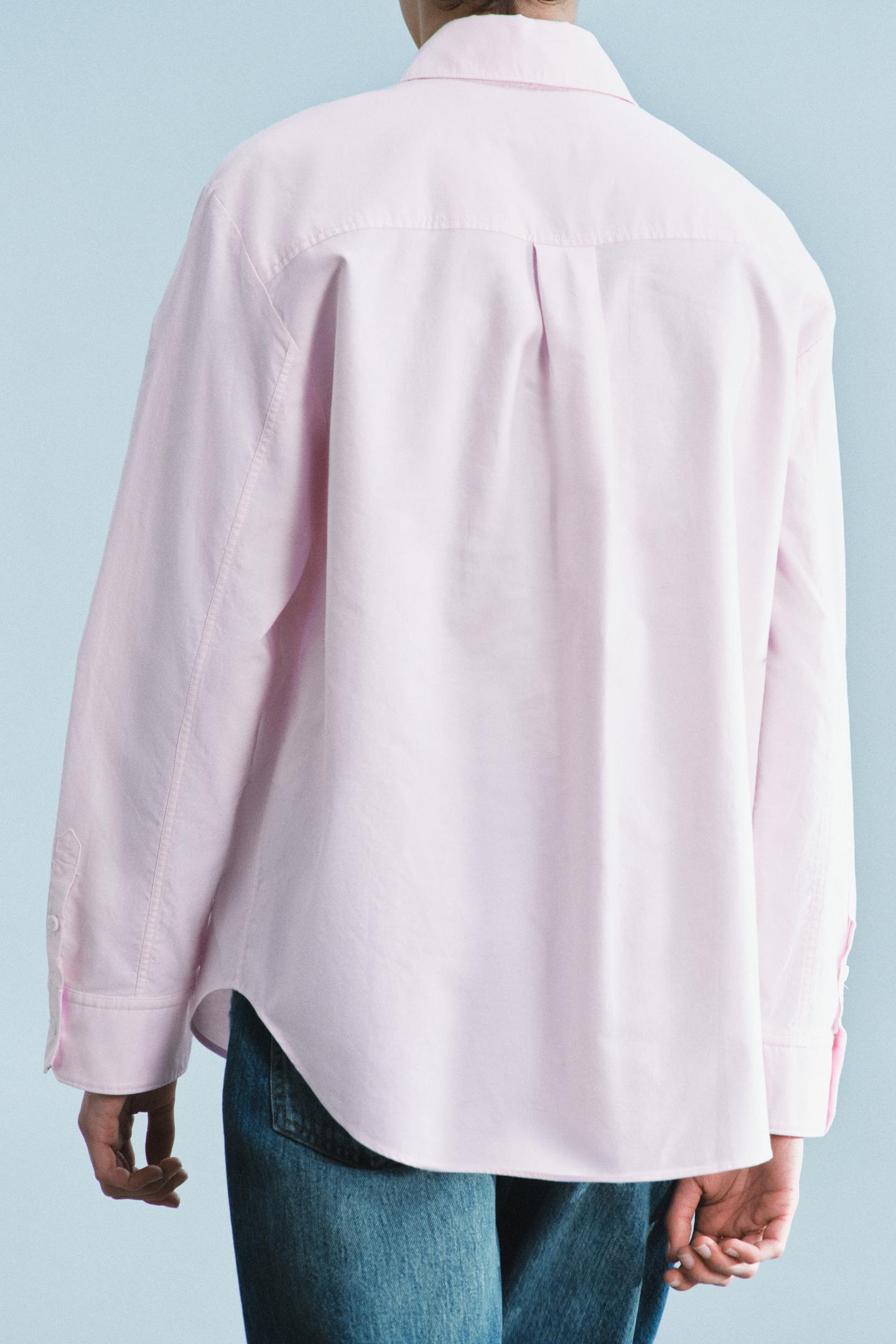 Женская рубашка Zara ZW Collection Oxford Frog Fastening, цвет: Розовый — фото 3