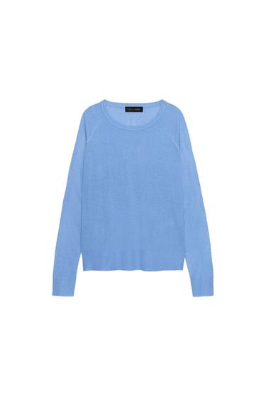 Zara BASIC FINE KNIT JUMPER - Blue marl