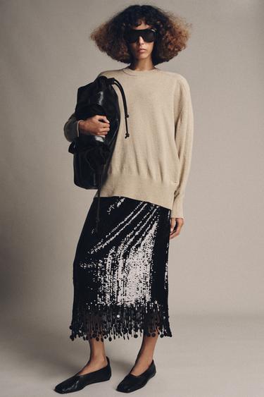 JUPE LONGUE PAILLETTES ZW COLLECTION - Noir de Zara - Image 1
