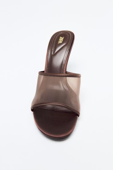 Zara MESH HEEL SANDALS - Brown
