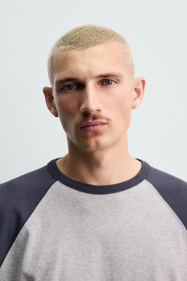 COLOUR BLOCK T-SHIRT - Grey / Blue by Zara - Image 4