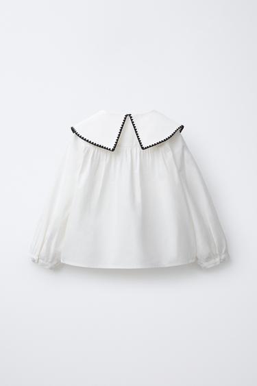 BLOUSE À COL CLAUDINE BRODÉE - Blanc de Zara - Image 1