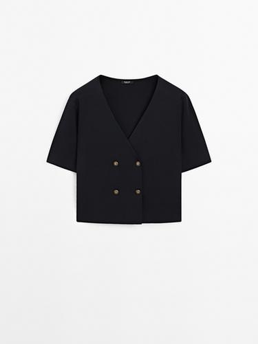 Zara Short sleeve V-neck cardigan - Deep blue - Image 0