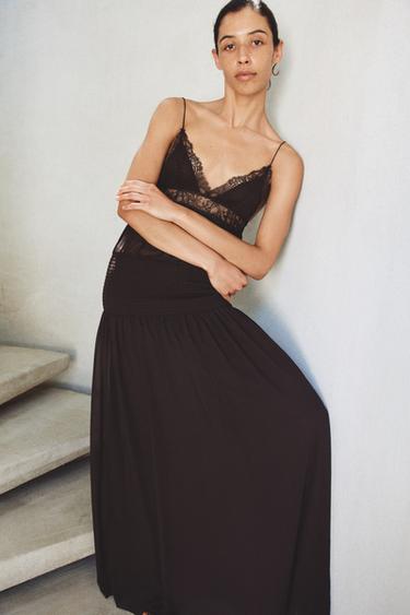 ROBE LONGUE À BRETELLES EN DENTELLE - GRENAT de Zara - Image 4