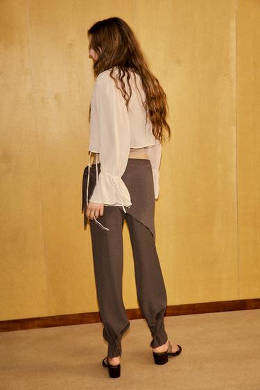 PANTALON TEXTURÉ À FOULARD - Marron de Zara - Image 2