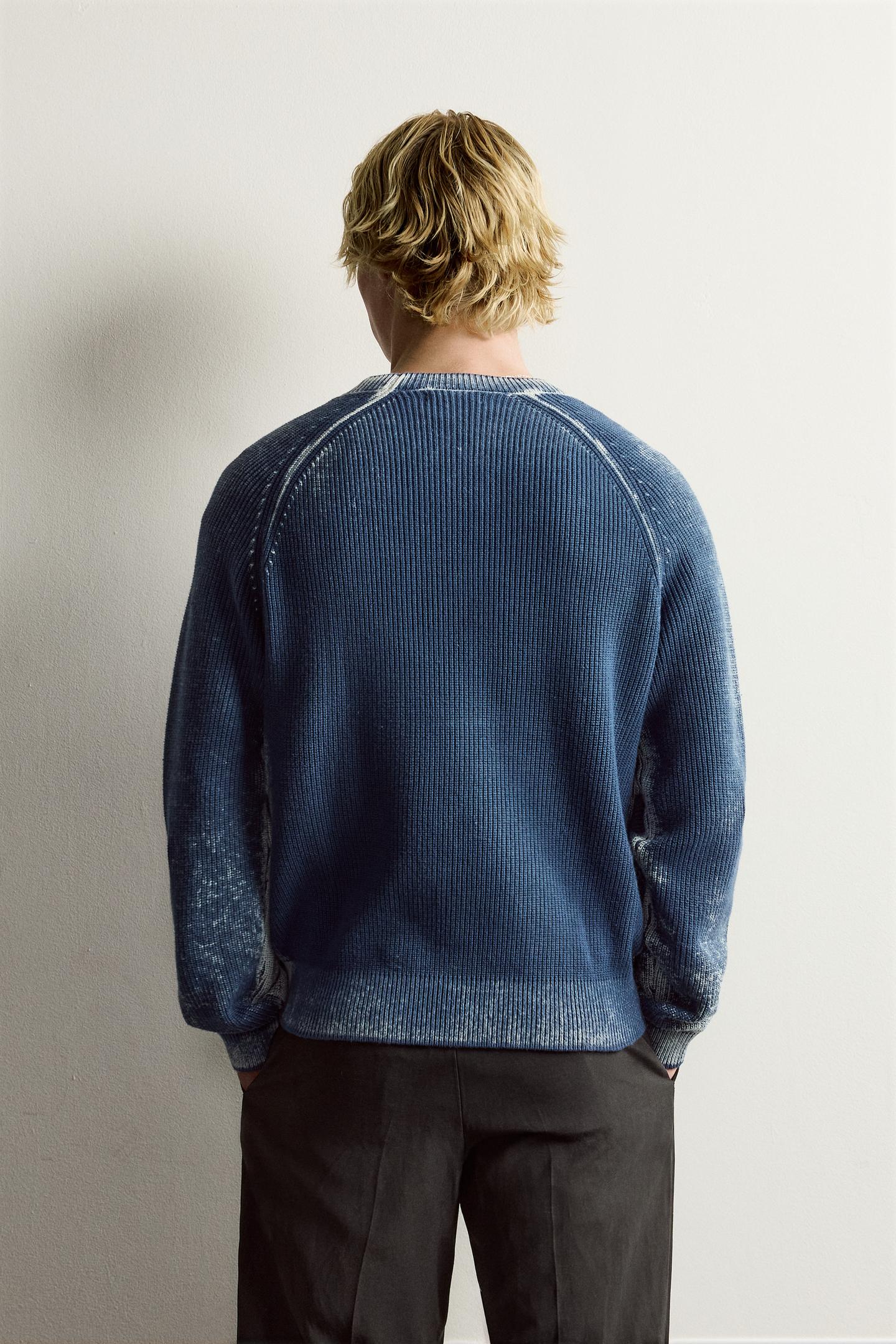 Мужской свитер Zara Relaxed Fit Washed Print, цвет: Индиго — фото 3