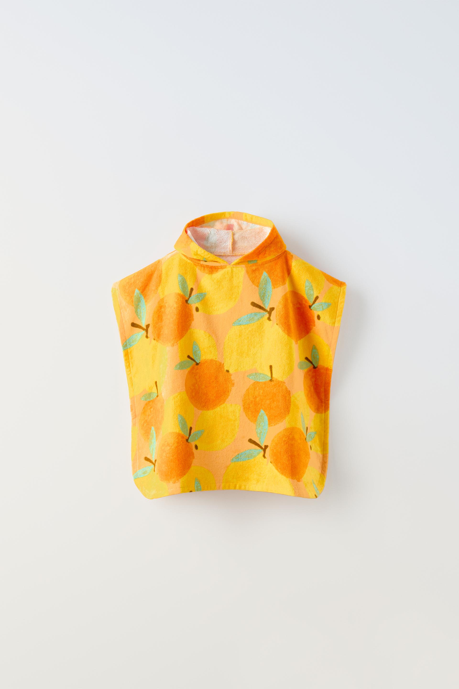 4-5-years-fruit-print-poncho-towel-orange-zara-ireland