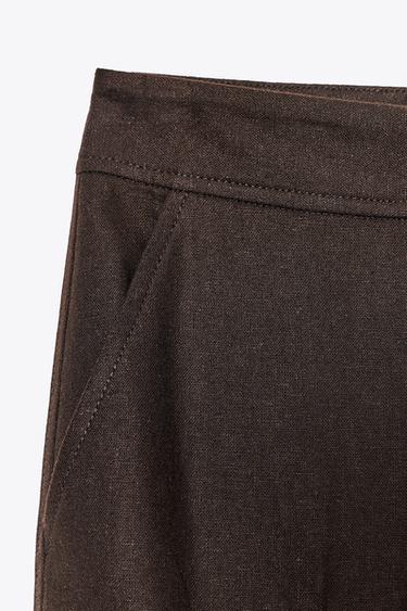 STRAIGHT-LEG LINEN BLEND TROUSERS - Brown by Zara