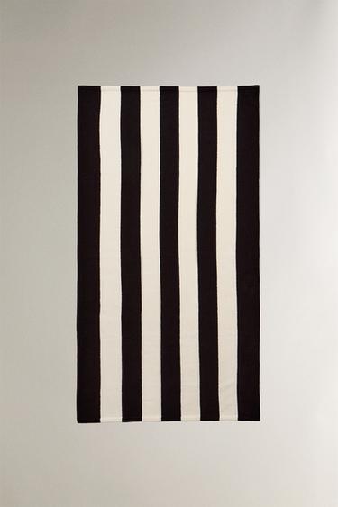 COTTON BEACH TOWEL WITH WIDE STRIPES - Ecru / Brown by Zara - Image 0