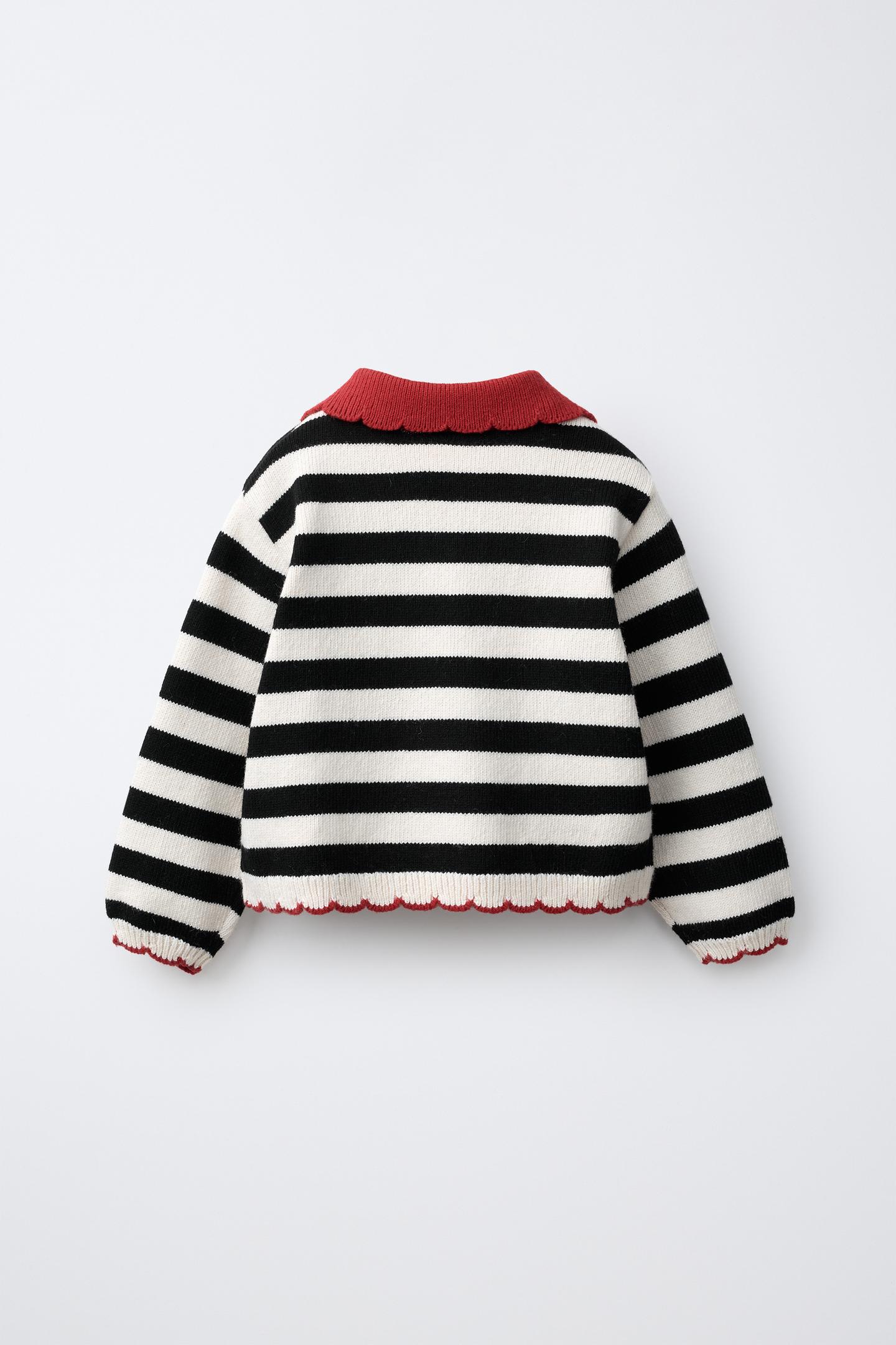 Детское поло Zara Striped Knit Polo, цвет: Экрю / Чёрный — фото 2