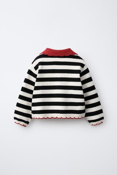 STRIPED KNIT POLO — Ecru / Black 2