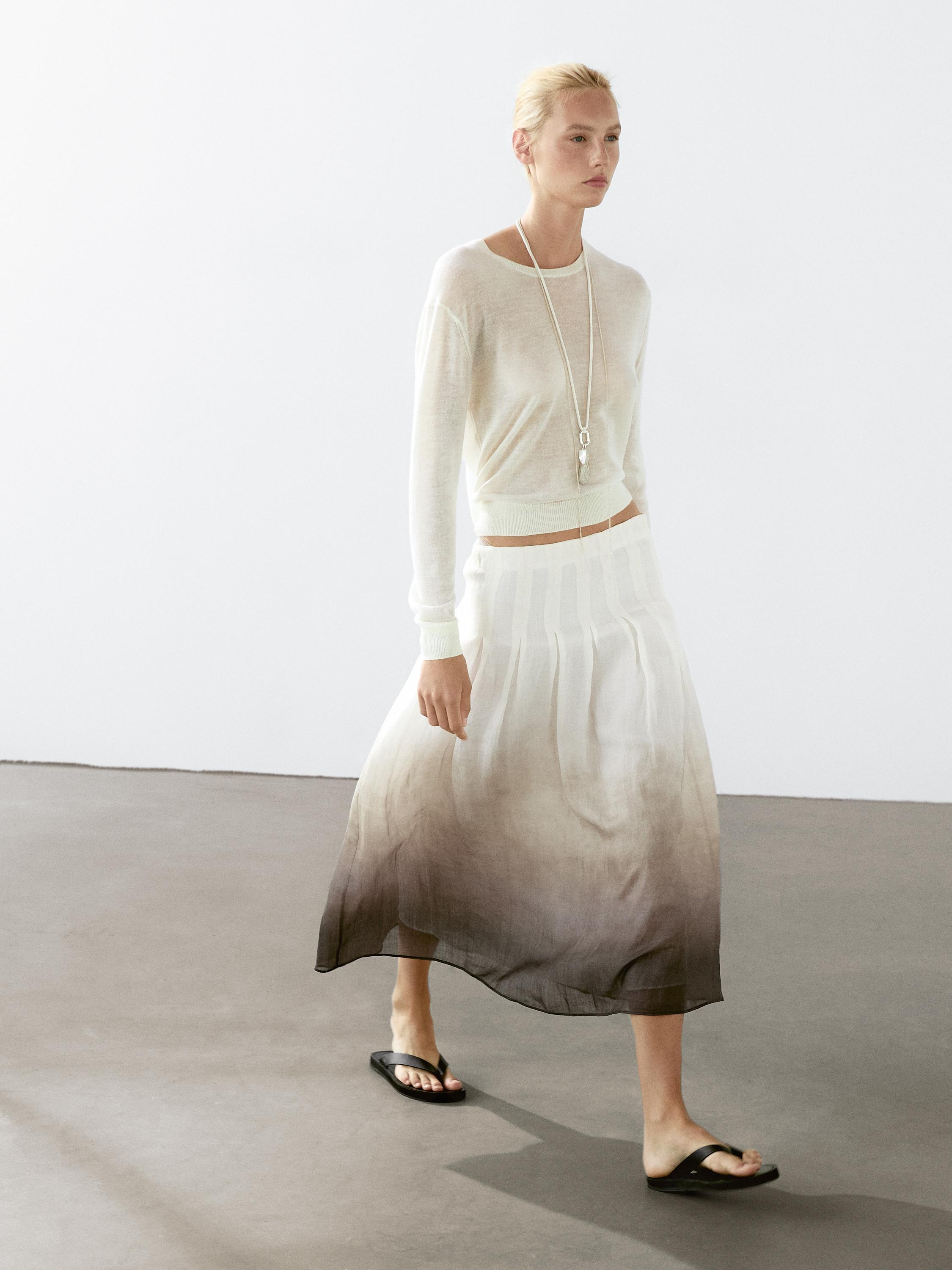 Ombré print box pleat midi skirt