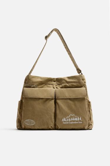 Zara FABRIC SHOULDER BAG - Brown