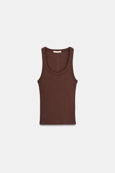 RIB SLEEVELESS TOP - Wine by Zara
