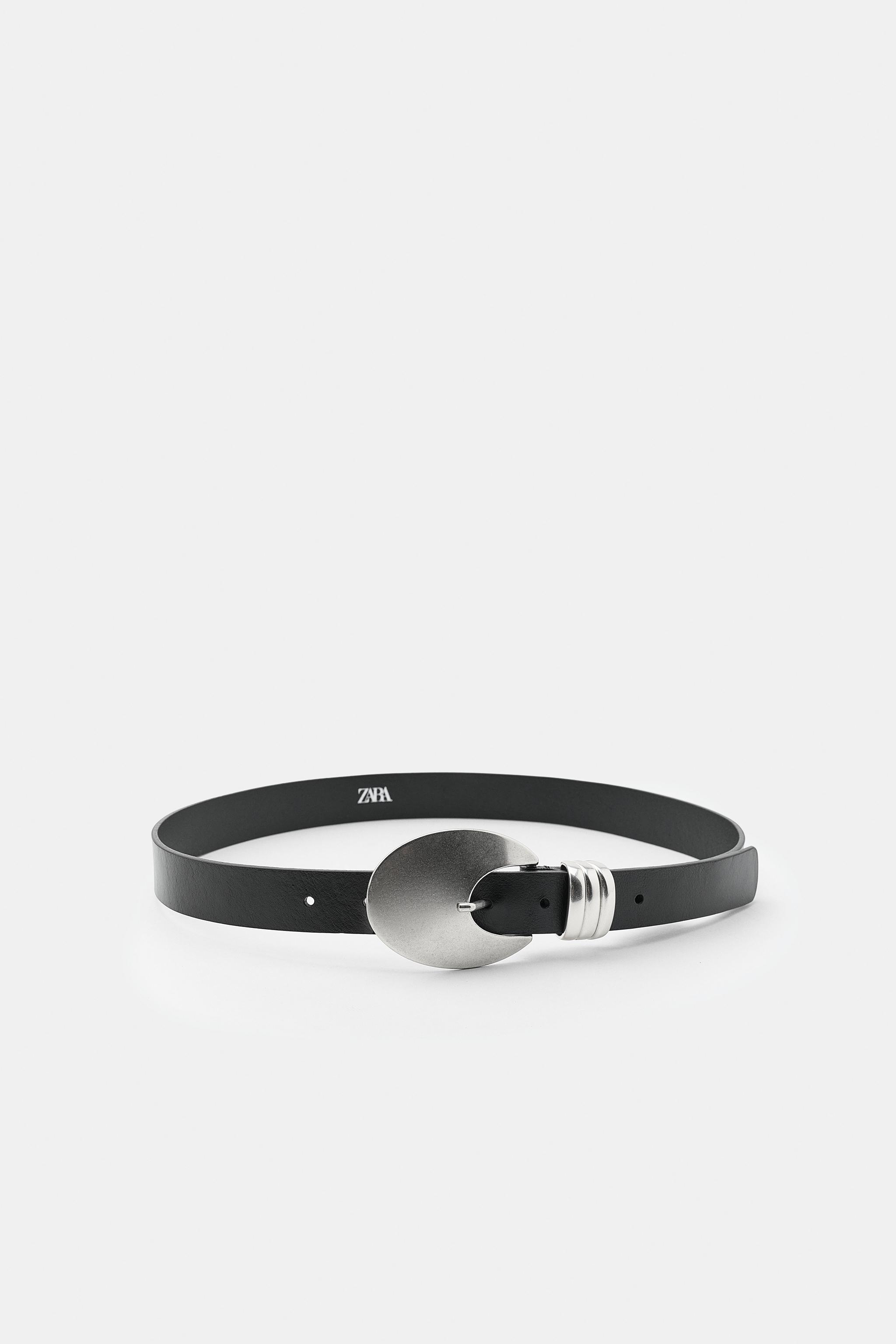 100% LEATHER OVAL BUCKLE BELT — Black