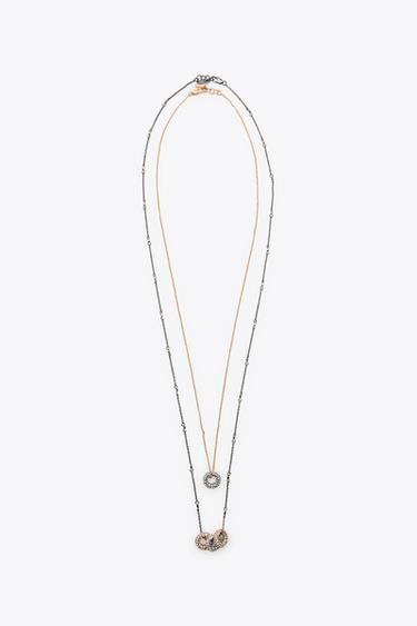 PACK OF 2 COMBINED GLITTER NECKLACES - Golden by Zara