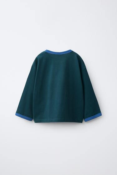 CONTRAST PIPING T-SHIRT — Blue 2