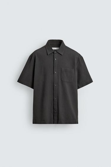 TEXTURED SHIRT WITH POCKET - Grey / Tan by Zara