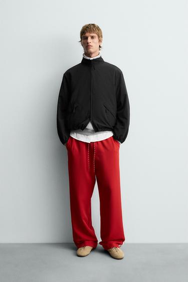 WIDE-LEG JOGGER TROUSERS WITH TAPING - Dark burgundy by Zara