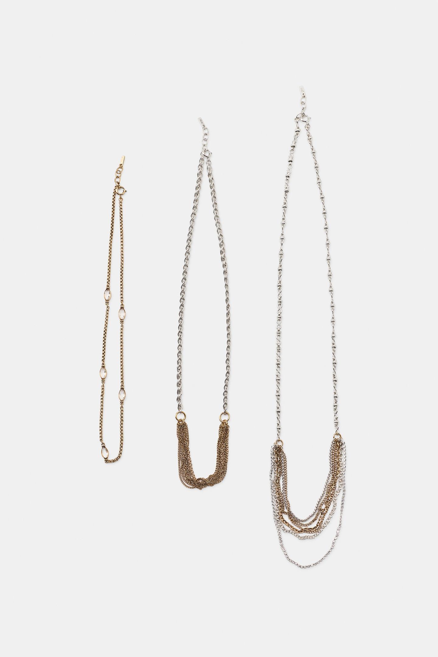 Женские цепочки Zara SET OF 3 Mixed Chain, цвет: Золотой / Серебряный — фото 5