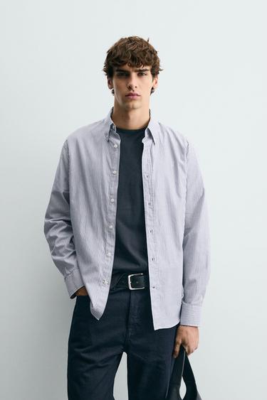 CAMISA AMB ESTRUCTURA DE RATLLES - Blanc / Gris de Zara