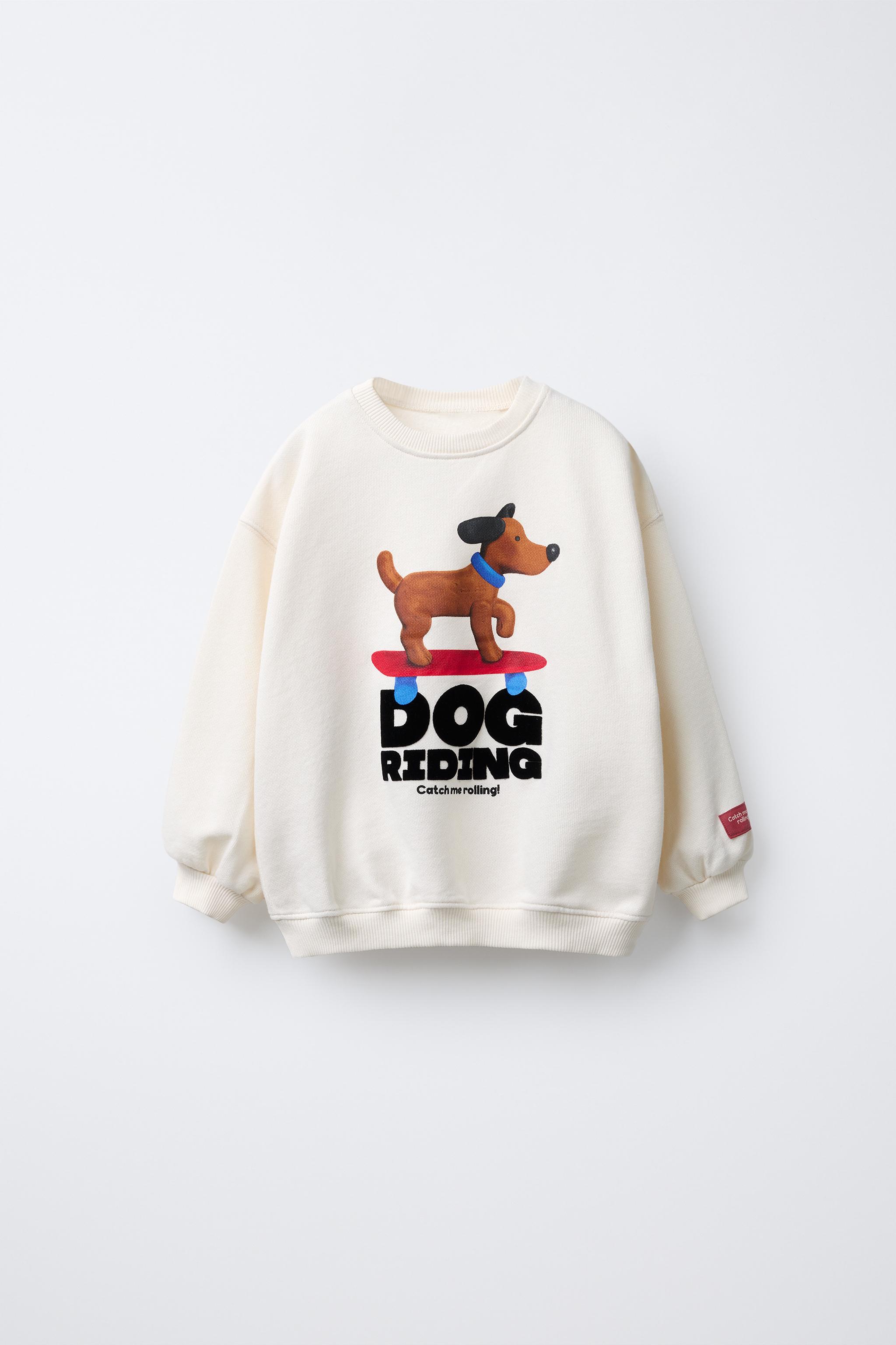 犬とテキストのフロックプリント スウェットシャツ - エクリュ