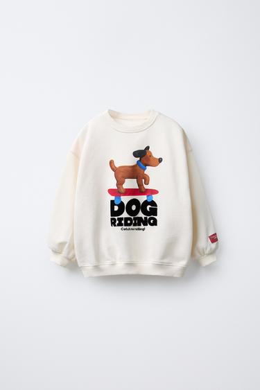 FLOCKED SLOGAN DOG PRINT SWEATSHIRT - Ecru by Zara - Image 0