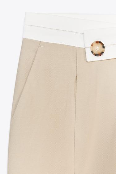 PANTALON LARGE TAILLE CONTRASTÉE - Sable / Chiné de Zara - Image 5