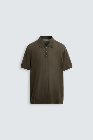 KNIT COTTON - SILK POLO SHIRT - Moss green by Zara