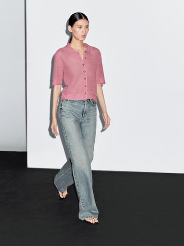 Zara Cotton blend cutwork polo shirt - Pink / Mauve