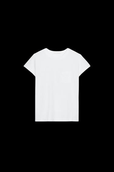 WASHED T-SHIRT WITH POCKET - White by Zara - Image 0