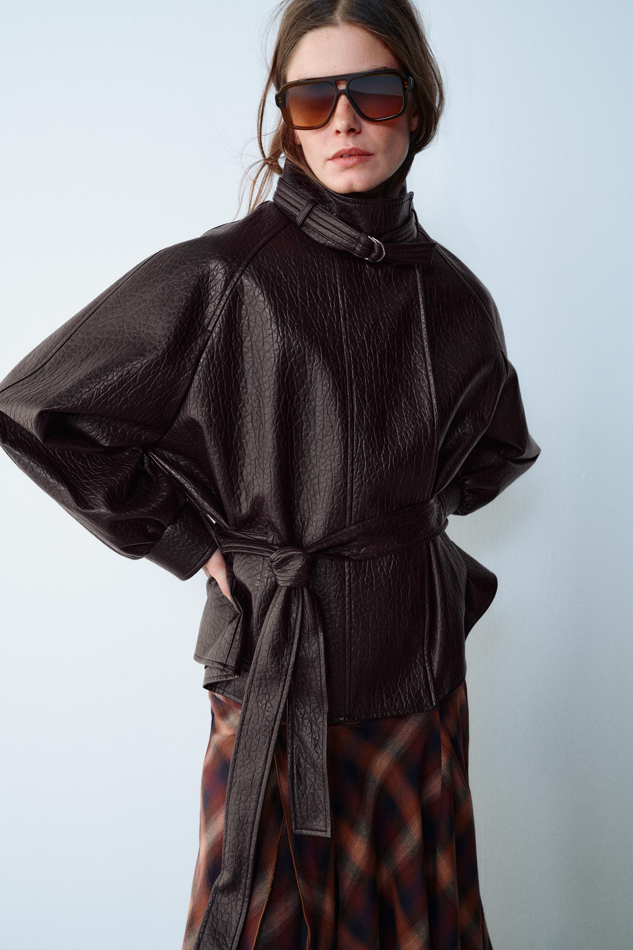 Belted Faux Leather Jacket by Zara