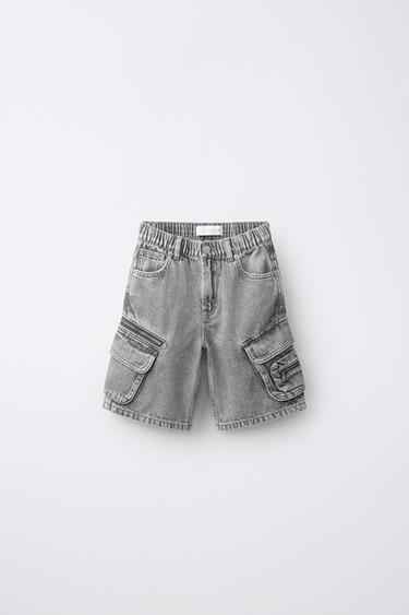 MULTI-CARGO DENIM BERMUDA SHORTS - Mid-grey by Zara