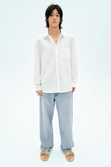 Zara 棉質 - 亞麻襯衫 - 白色