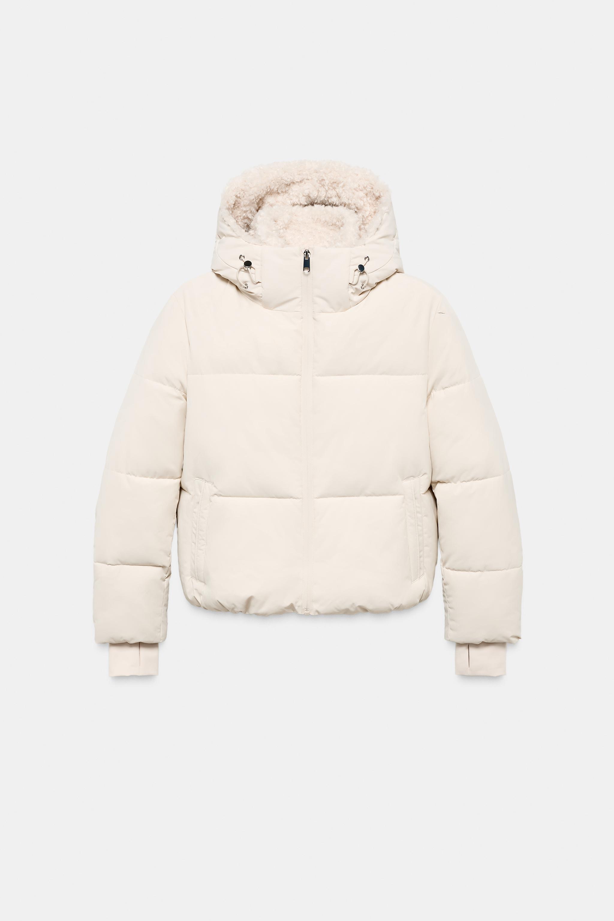 フェイクシープスキンフード付き撥水ウィンドブレーカーアノラック