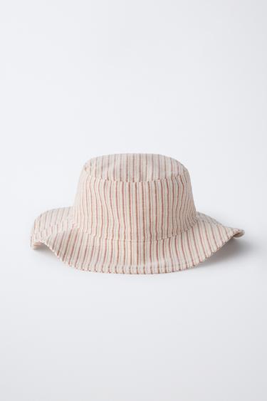CHAPEAU BOB RAYURES AVEC COTON ET LIN - Rouge orangé de Zara - Image 3