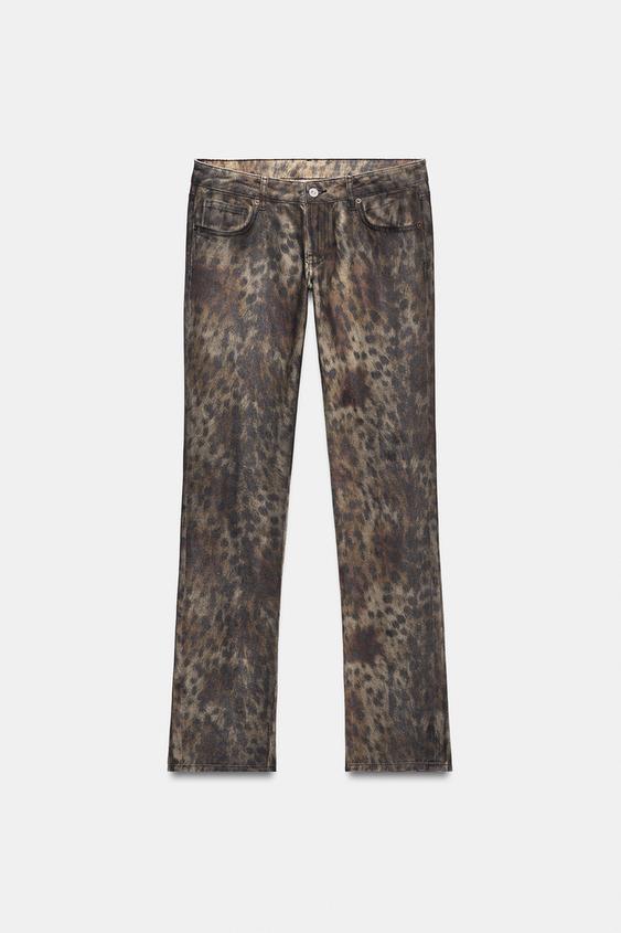 JEANS SKINNY FIT TAILLE BASSE À IMPRIMÉ ANIMAL CATS - Marron de Zara - Image 1