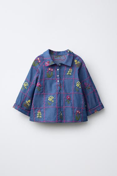 HEMD MIT STICKEREI - Indigoblau von Zara