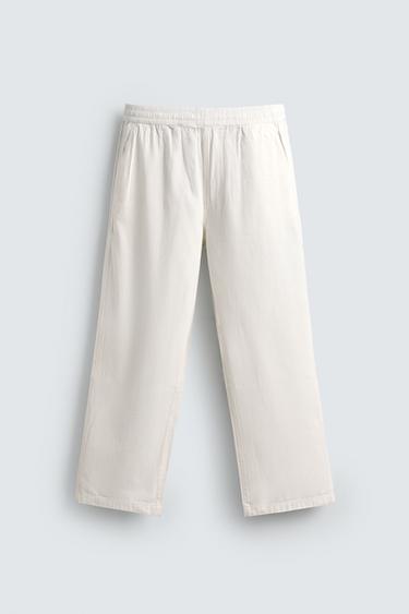 RELAXED FIT HERRINGBONE TROUSERS - White by Zara