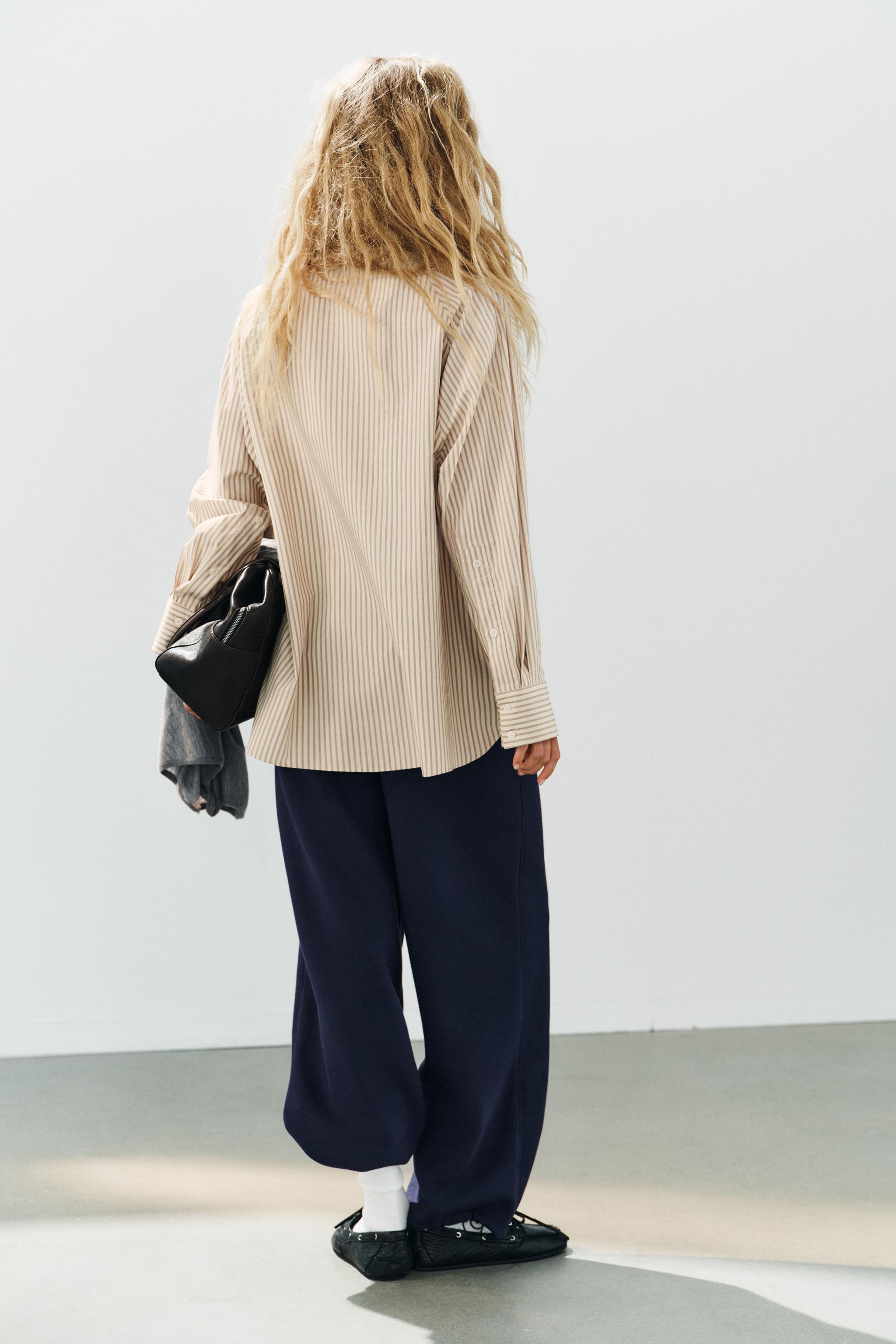 Zara ÇİZGİLİ OVERSIZE POPLİN GÖMLEK görsel 4