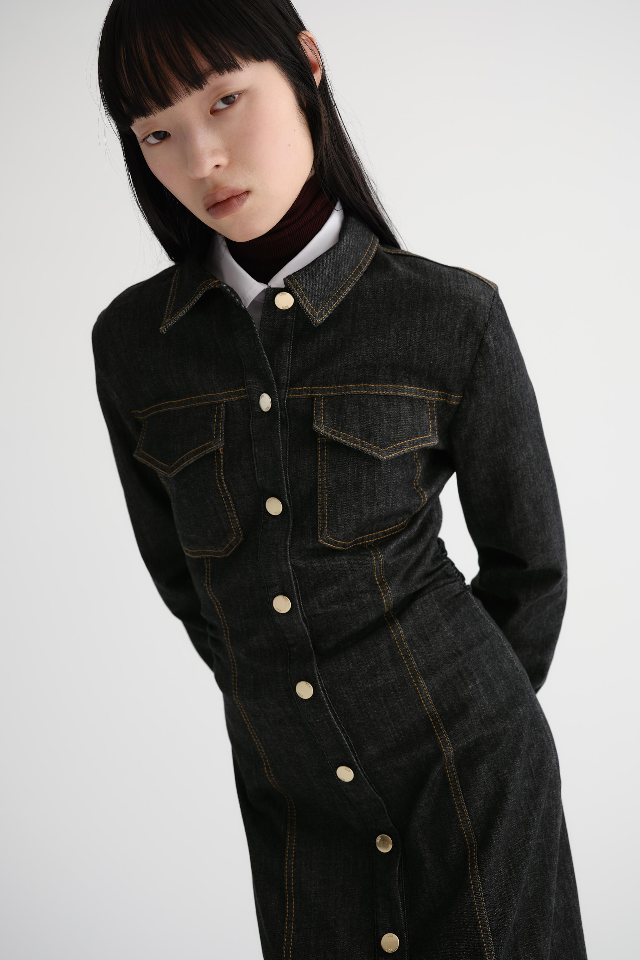 デニムミディドレス ミディ丈デニムドレス - ブラック | ZARA Japan / 日本