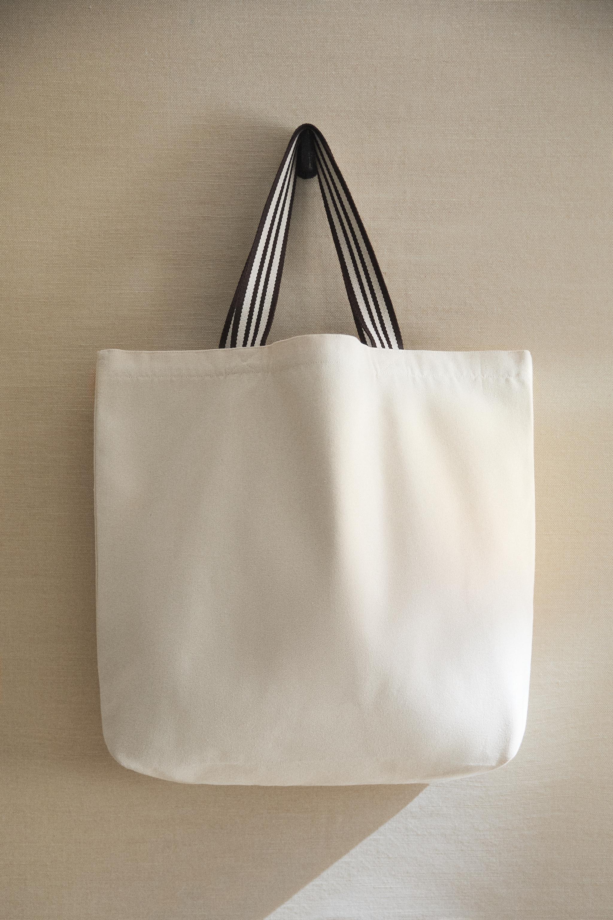 REVERSIBLE STRIPED FABRIC TOTE BAG Ecru White ZARA Turkey