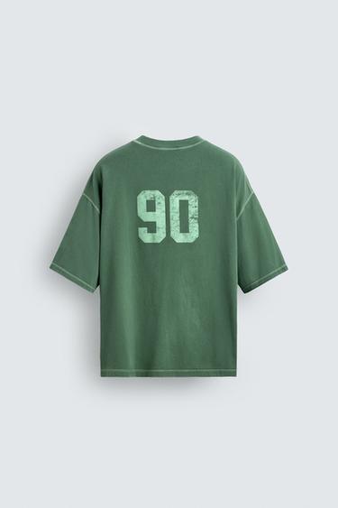 T-SHIRT COUPE BOXY DÉLAVÉ À IMPRIMÉS GRAPHIQUES - Vert de Zara - Image 7