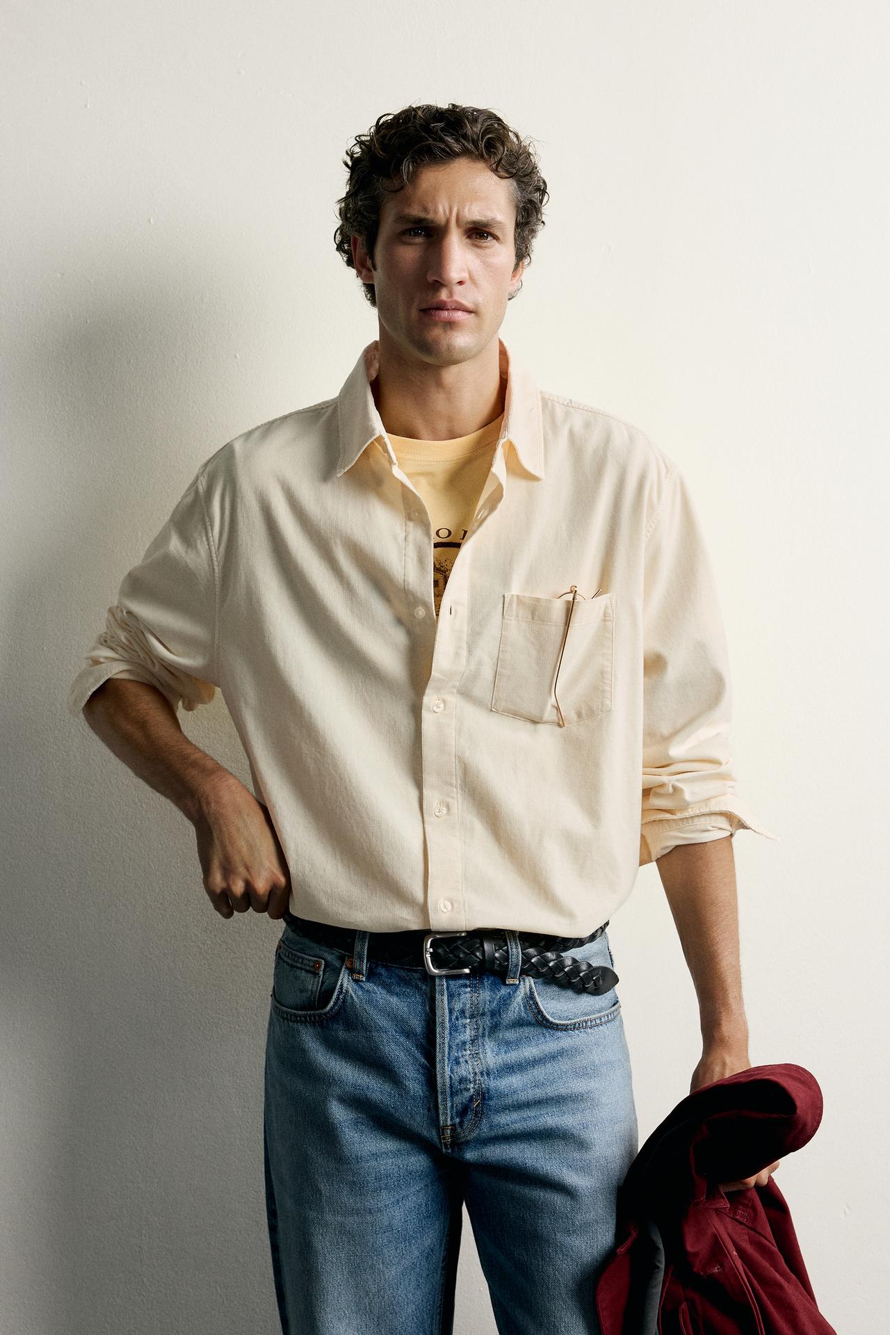 LIGHTWEIGHT CORDUROY REGULAR FIT SHIRT — Ecru