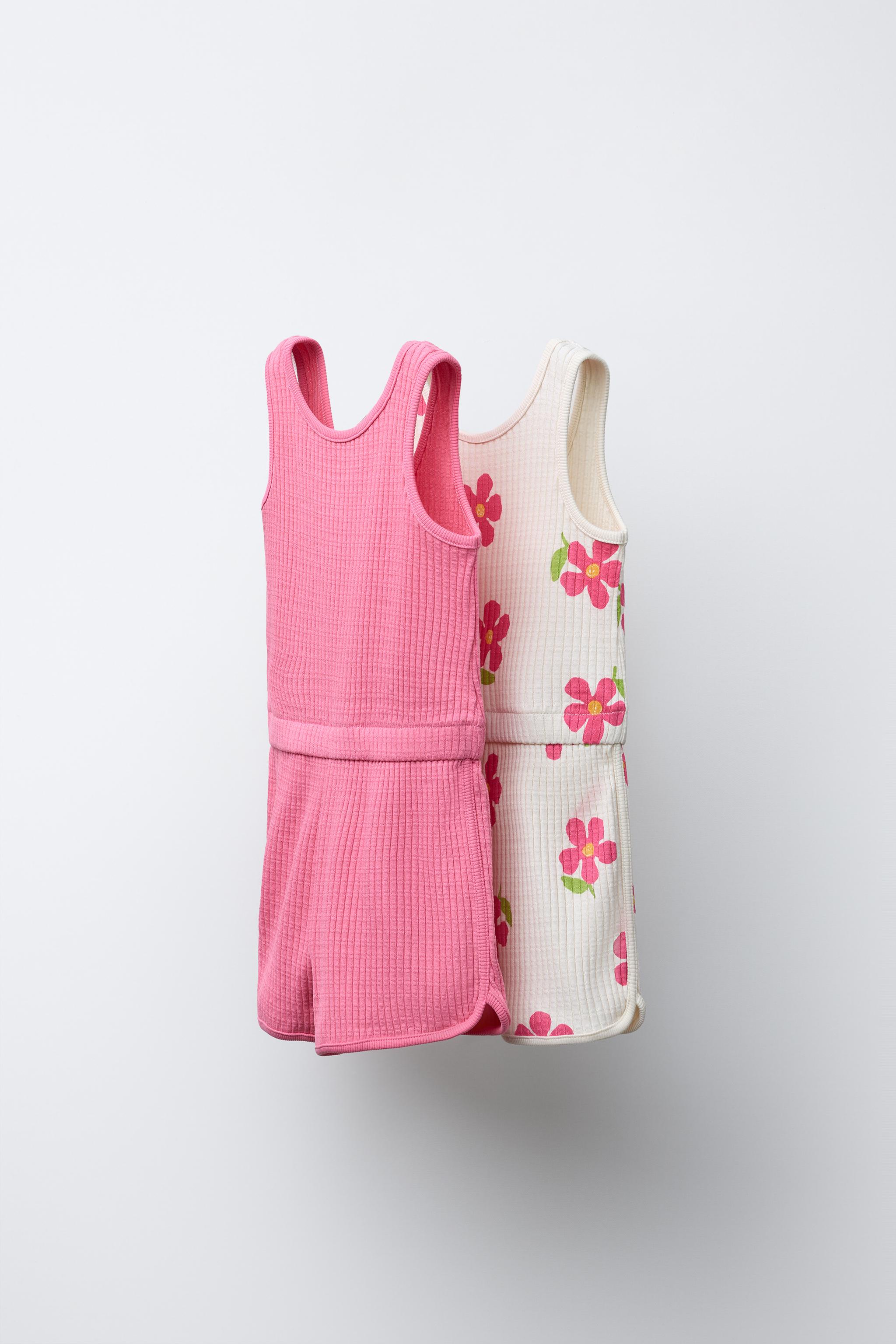 リブショートジャンプスーツ 2枚セット - ピンク | ZARA Japan
