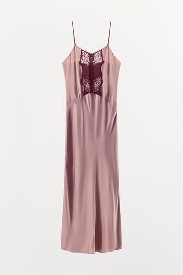 ROBE SATINÉE EN DENTELLE - Rose poudré de Zara - Image 4
