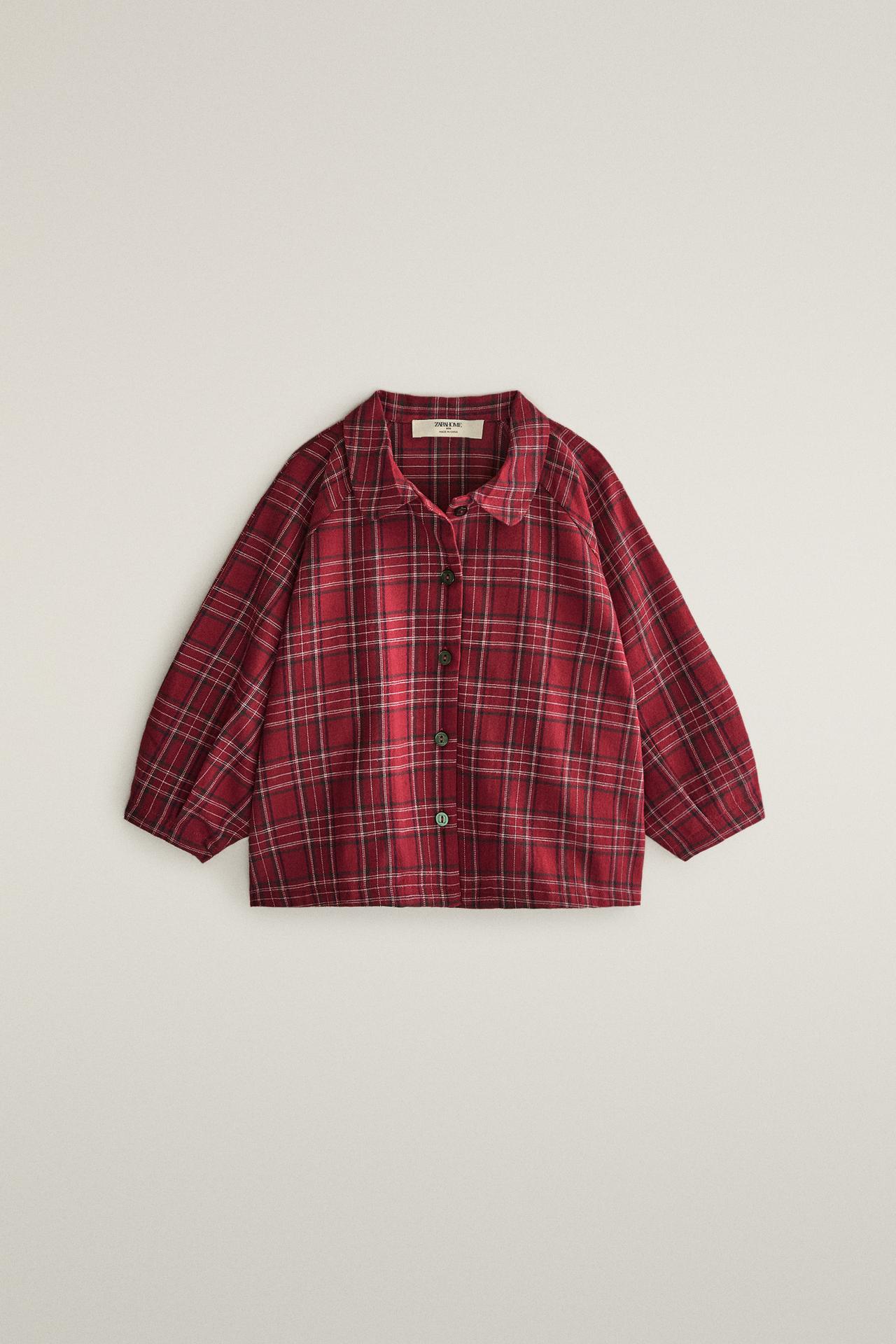 KIDS' CHRISTMAS BALLOON CHECK FLANNEL PYJAMAS — Red