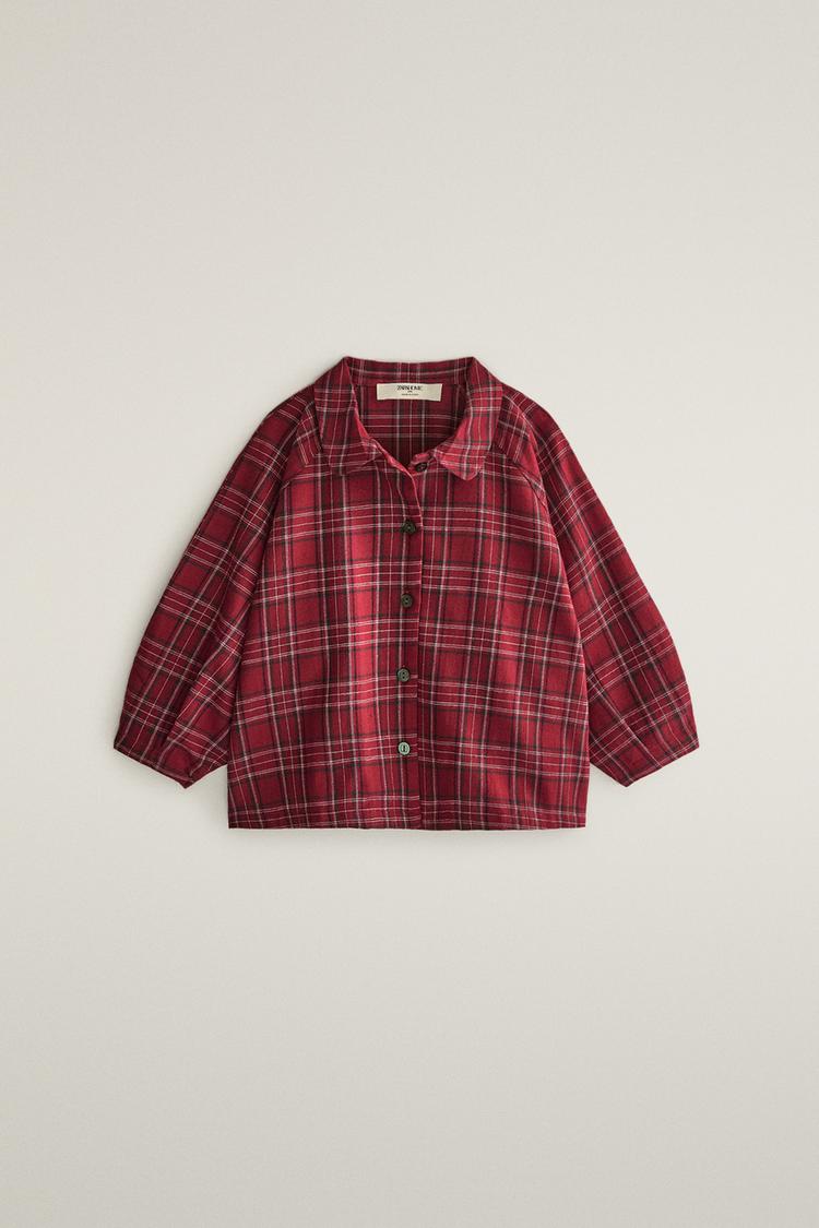 KIDS' CHRISTMAS BALLOON CHECK FLANNEL PYJAMAS — Red