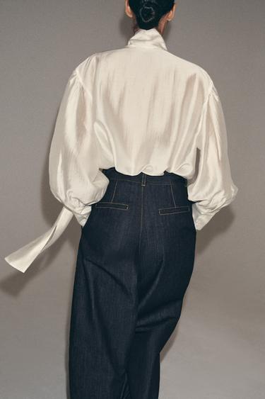 CHEMISE SATINÉE À LIENS ZW COLLECTION - Blanc cassé de Zara - Image 2
